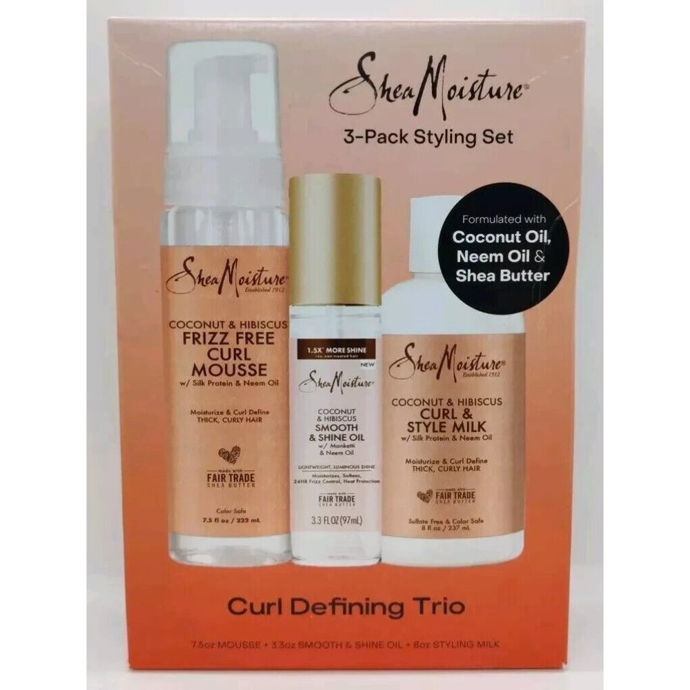 Shea Moisture - 3 Pack Styling Set - Mousse, Smooth Shine Oil, Curl Style Milk